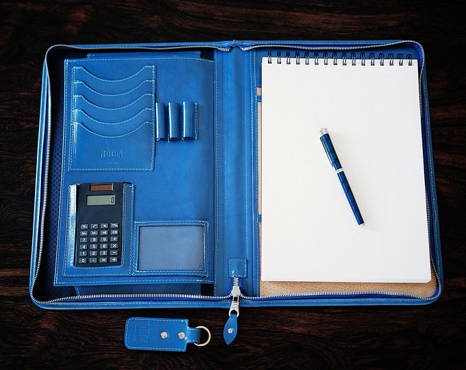 Leather Portfolio Personalized, A4 Document Holder, Men's Organizer 8.5x11 in, Leather Laptop Bag, Gift for Him