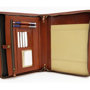 A4 Italian Leather Folder For Professional Presentations, Conferences, Notepad, Portfolio, Writing Case (Cognac): Desk Accessories & Storage Products