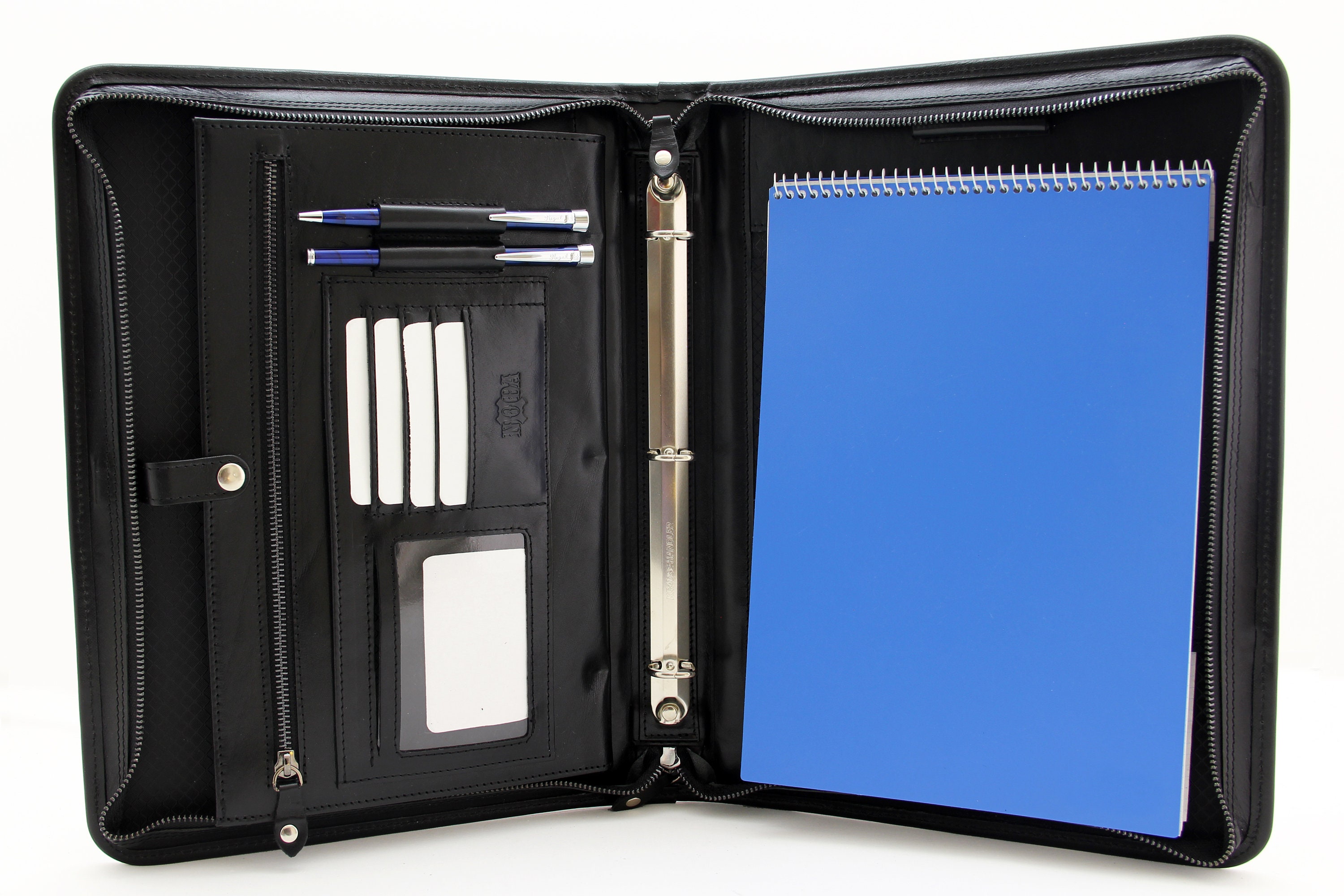 Italian Leather Portfolio binder 3 ring, Leather conference folder, A4
