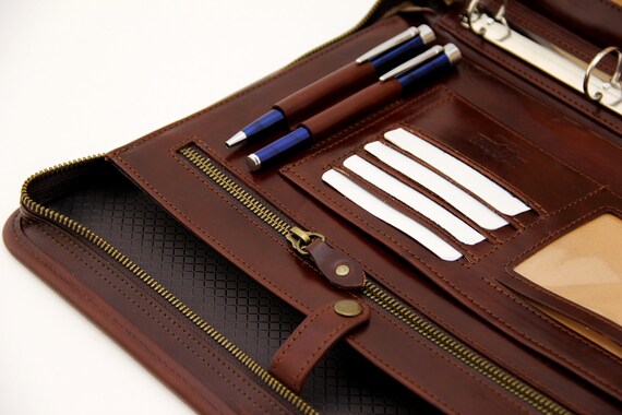 Rustic Town Leather Portfolio Organizer, Professional Business Padfolio With Notepad Holder
