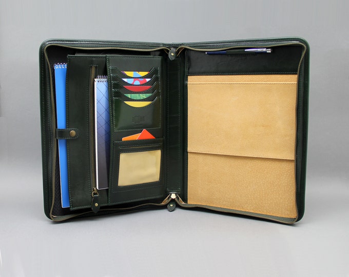 Leather portfolio A4 letter size  green