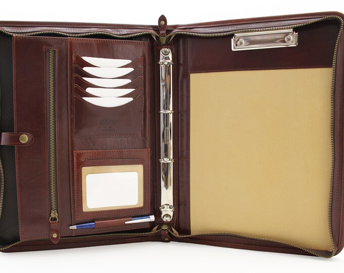 Leather binder 4 ring,   Leather portfolio, Padfolio for women and Men, Leather clipboard Brown