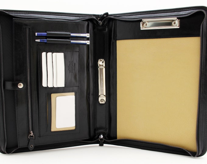 Noda  Leather 2 ring binder/ leather portfolio clipboard black