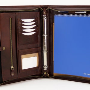 Pasta de couro 4 argolas, Pasta de couro, Pasta para mulheres e homens, Porta-caderno, Estojo para bloco de notas A4