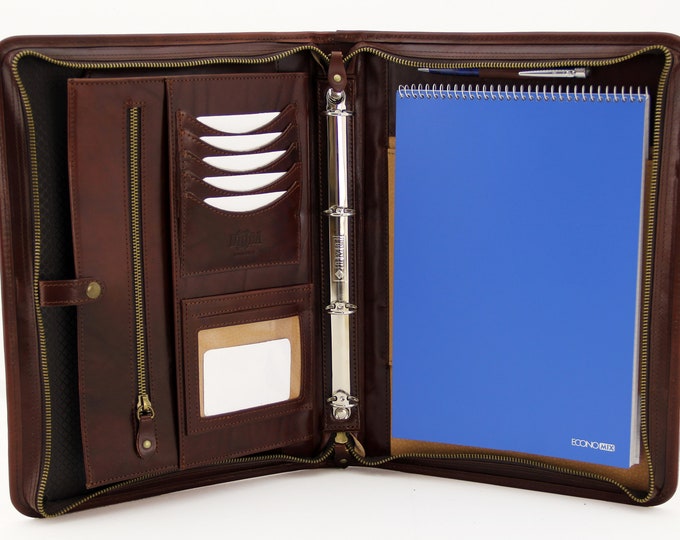 Leather binder 4 ring,   Leather portfolio, Padfolio for women and Men, Notebook holder, Notepad case A4