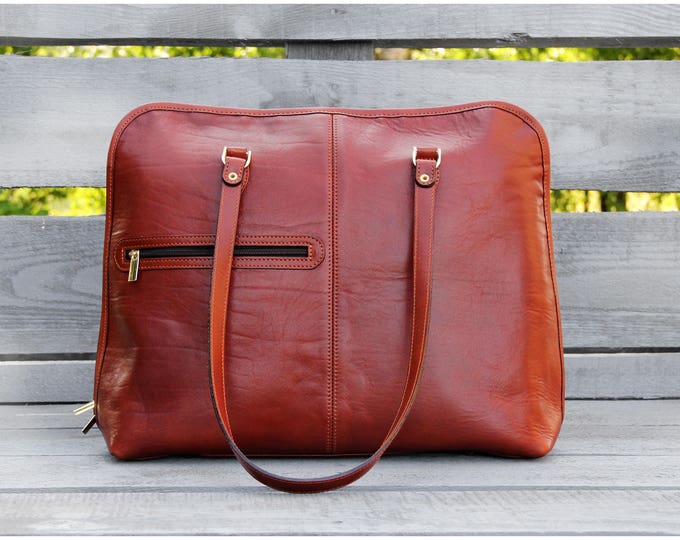 Italian leather Handbag, Business woman tote bag, Handmade cognac  Clutch