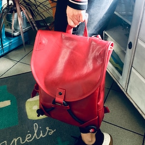 Bolso de piel italiano con asa y correas de mochila para hombre o mujer