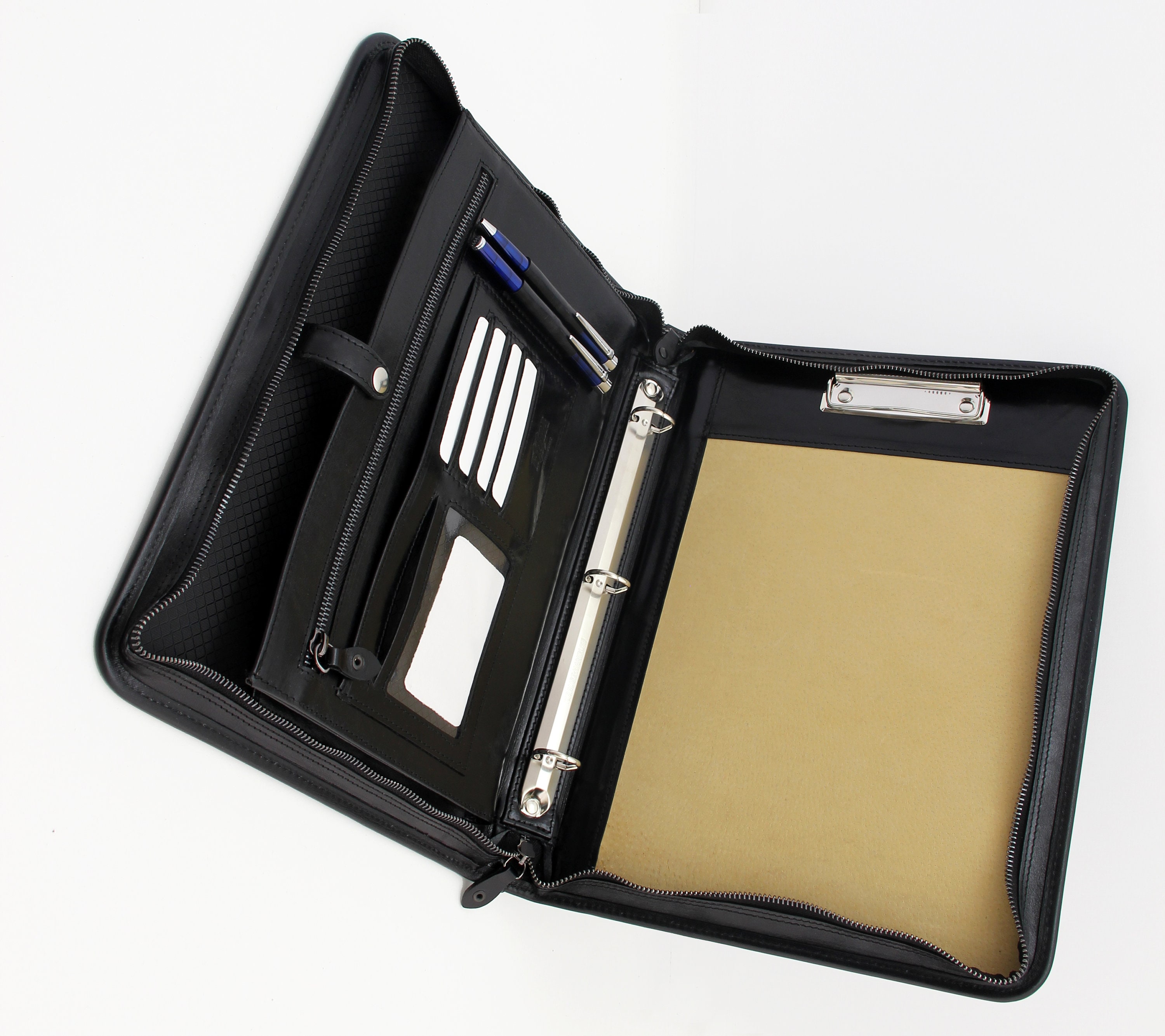 Italian Leather Portfolio, Zippered Business Folder, Conference A4