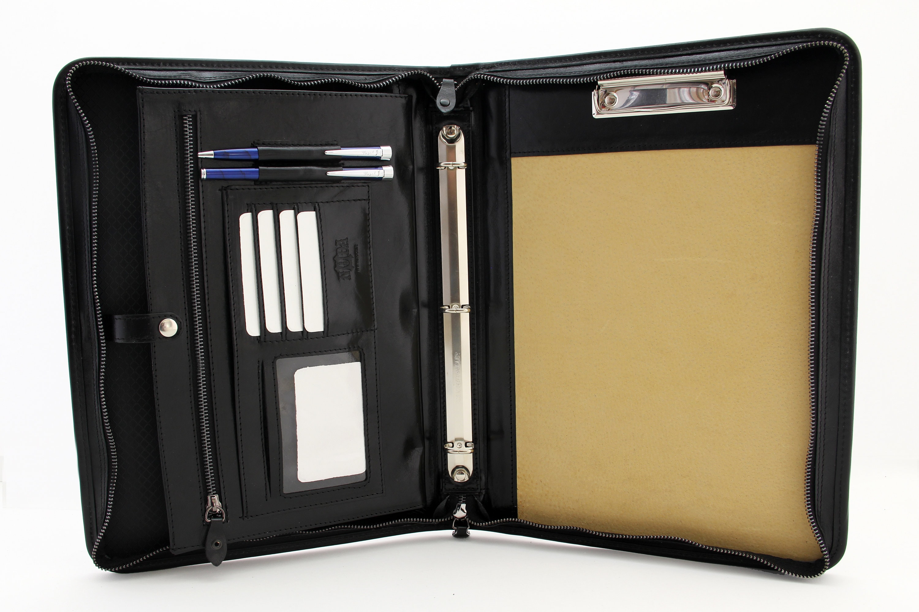 Leather 3 Ring Binder Business Portfolio Folders with Pockets