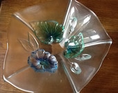 Vintage Glass Bowl German Vintage Glass Waltherglass bowl Art Deco Glass Bowl Glass Flower Bowl Blue and Green Glass Flowers