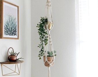 Double Macrame Plant Hanger, Hanging Planter, Vertical Garden, Indoor Plant Stand, Plant Lover Gift, Plant Mom