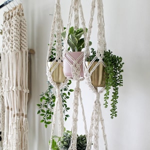 Double Macrame Plant Hanger, Large Plant Basket, Hanging Planters