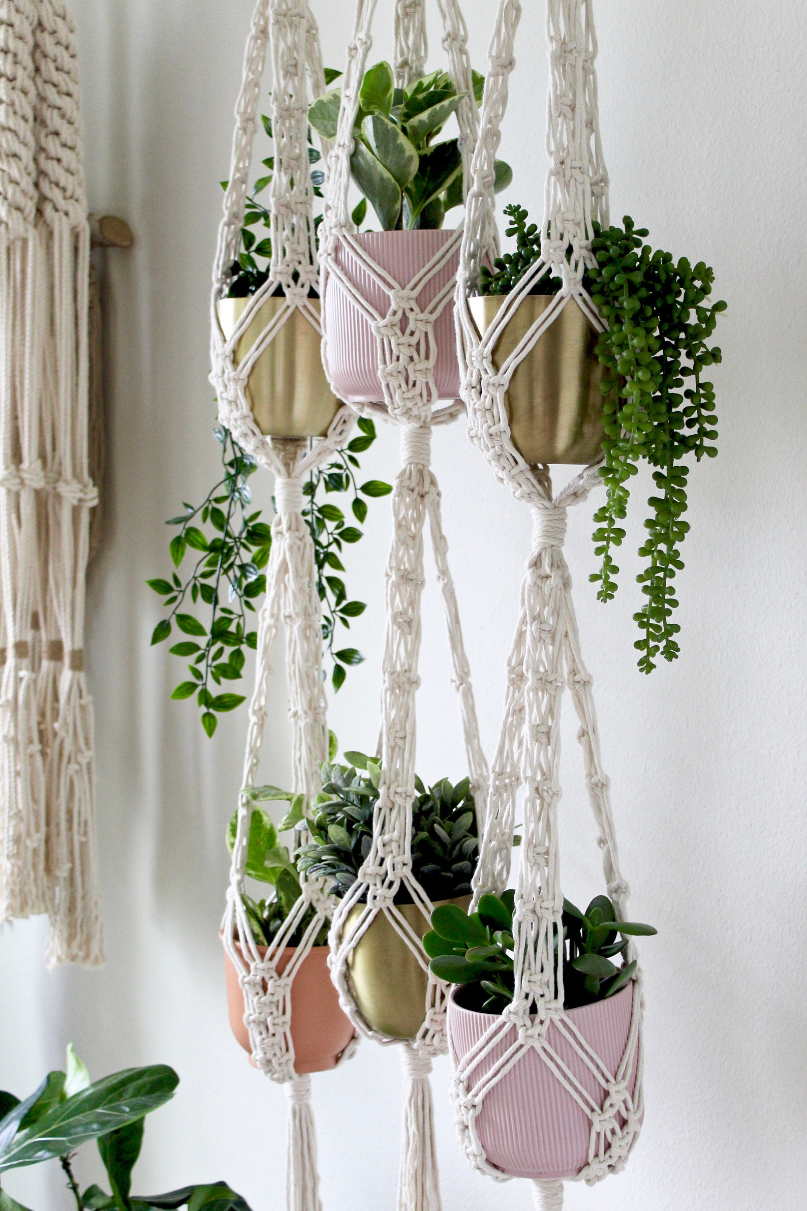 Double Macrame Plant Hanger Large Hanging Planter Vertical Etsy