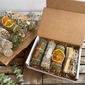 White Sage Alternative Gift Set, Smudge Sticks, Smudge Kit: Juniper, Blue Sage, Yerba Santa, Cedar, Selenite, and Palo Santo image 6