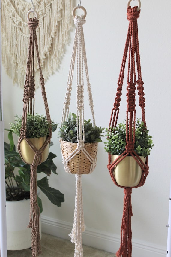 Brown Natural Or Copper Macrame Plant Hanger Indoor Plant Decor