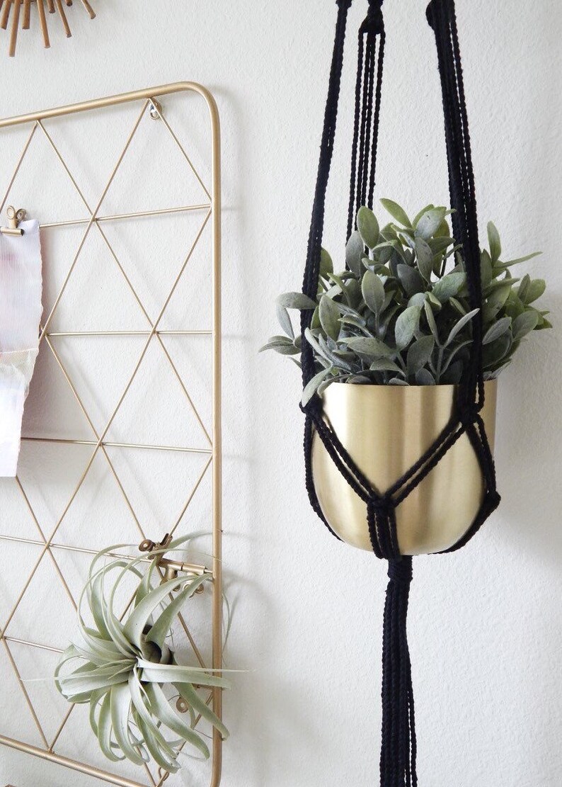 Black Macrame Plant Hanger Hanging Planter For Indoors Etsy