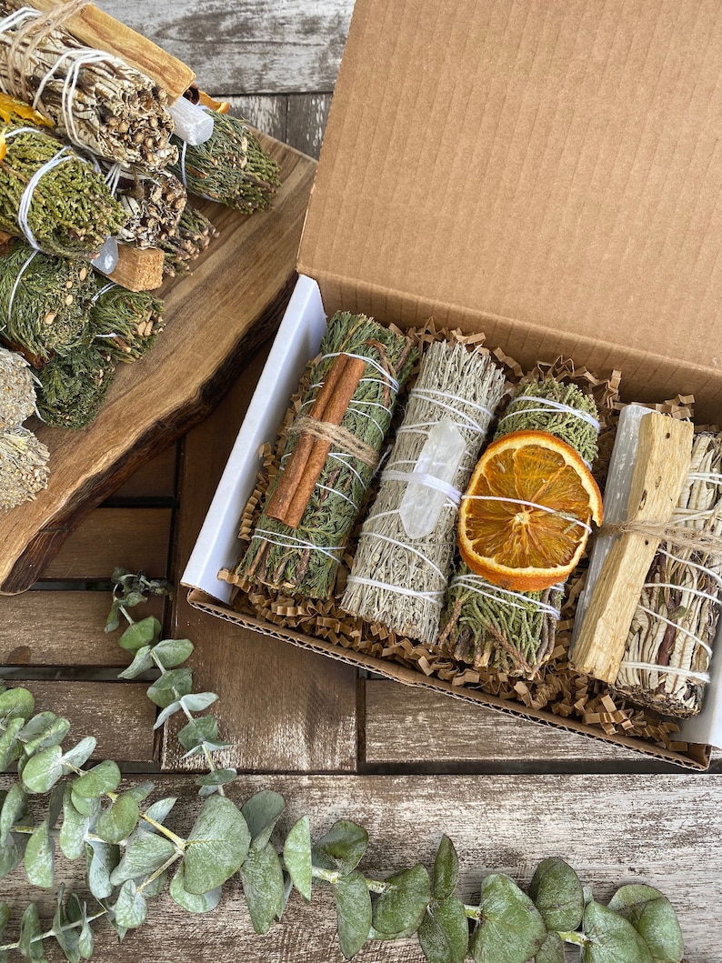 White Sage Alternative Gift Set, Smudge Sticks, Smudge Kit: Juniper, Blue Sage, Yerba Santa, Cedar, Selenite, and Palo Santo image 7