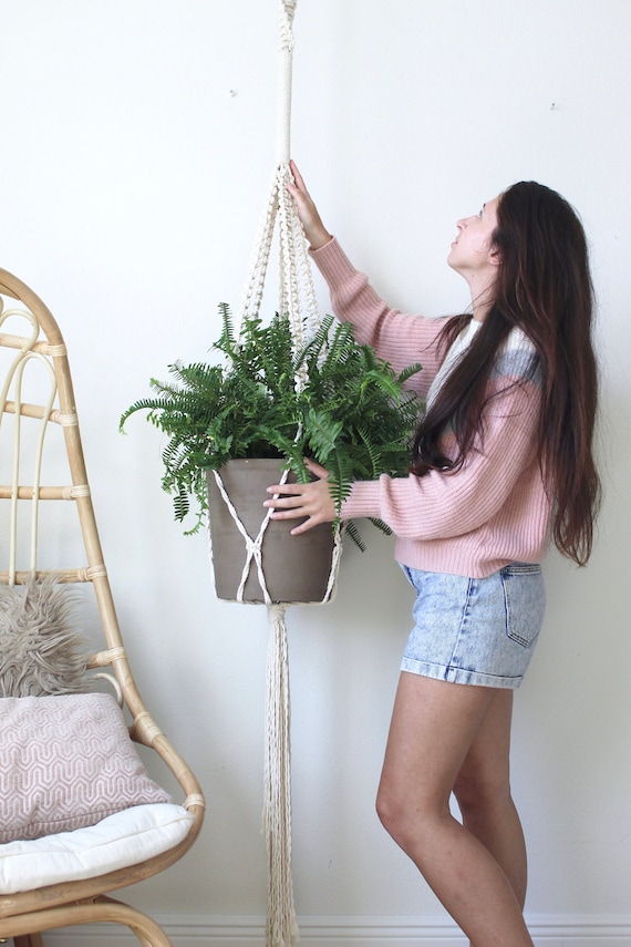 Extra Large Macrame Plant Hanger 8 Foot Hanging Planter Tall Plant Stand Large Planter
