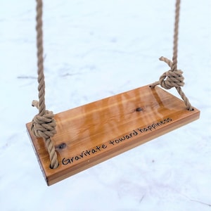Gravitate Toward Happiness Medium Size Adult Swing | Adult Wood Swing | Wooden Rope Swing | Natural Swing|Large Wood Swing|Large Swing Chair