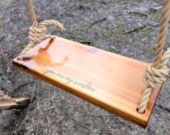 You Are My Sunshine Adult Wood Swing | Adult Swing | Wooden Rope Swing | Wood Tree Swing | Outdoor Wooden Swing | Large Wood Swing