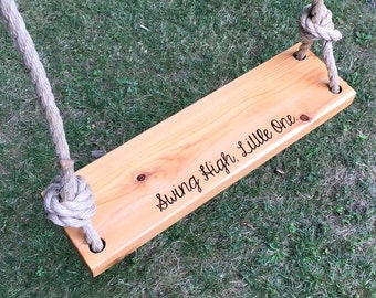 Swing High Little One Wooden Rope Swing | Wood Tree Swing | Outdoor Wooden Swing | Outdoor Kids Swings | Outdoor Toddler Swing | Cedar Swing