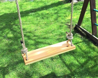 Natural Wooden Rope Swing | Wood Tree Swing | Outdoor Wooden Swing | Outdoor Kids Swings | Outdoor Toddler Swing | Natural Swing
