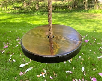 Dark Wood Round Swing | Disc Swing for Kids | Round Rope Swing | Circle Swing | Outdoor Toddler Swing | Outdoor Kids Swings | Child Swing