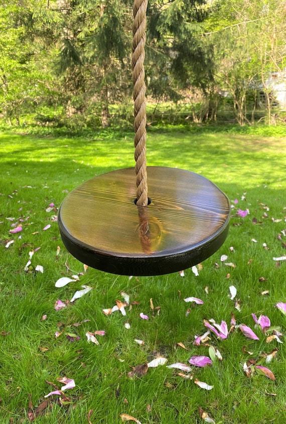 Dark Wood Round Swing Disc Swing for Kids Round Rope Swing Circle