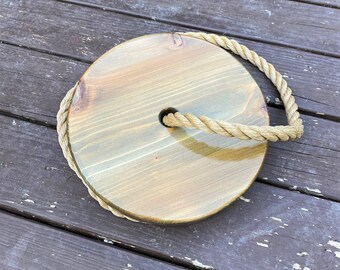 Gray Wood Round Swing | Disc Swing for Kids | Round Rope Swing | Circle Swing | Outdoor Toddler Swing | Outdoor Kids Swings | Child Swing