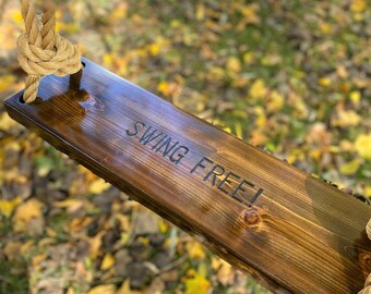 Swing Free Wooden Rope Swing | Wood Tree Swing | Outdoor Wooden Swing | Outdoor Kids Swings | Outdoor Toddler Swing | Natural Swing