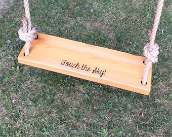 Touch the Sky Wood Tree Swing | Wooden Rope Swing | Outdoor Wooden Swing | Outdoor Kids Swing | Outdoor Toddler Swing | Natural Swing