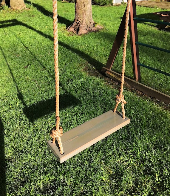 Gray Wooden Rope Swing Wood Tree Swing Outdoor Wooden Swing Outdoor Kids  Swings Outdoor Toddler Swing Natural Swing 