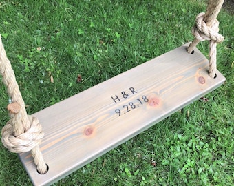 Gray Initials Personalized Tree Swing | Personalized Swing | Engraved Swing | Personalized Wood Swing | Wedding Swing | Swing for Bedroom