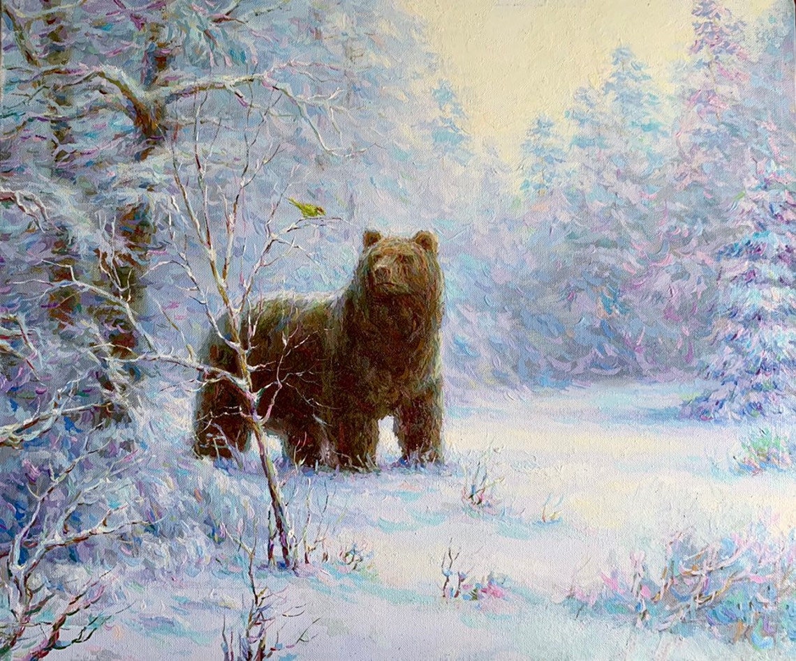 Winter wall art for farmhouse Blue white pastoral landscape Etsy