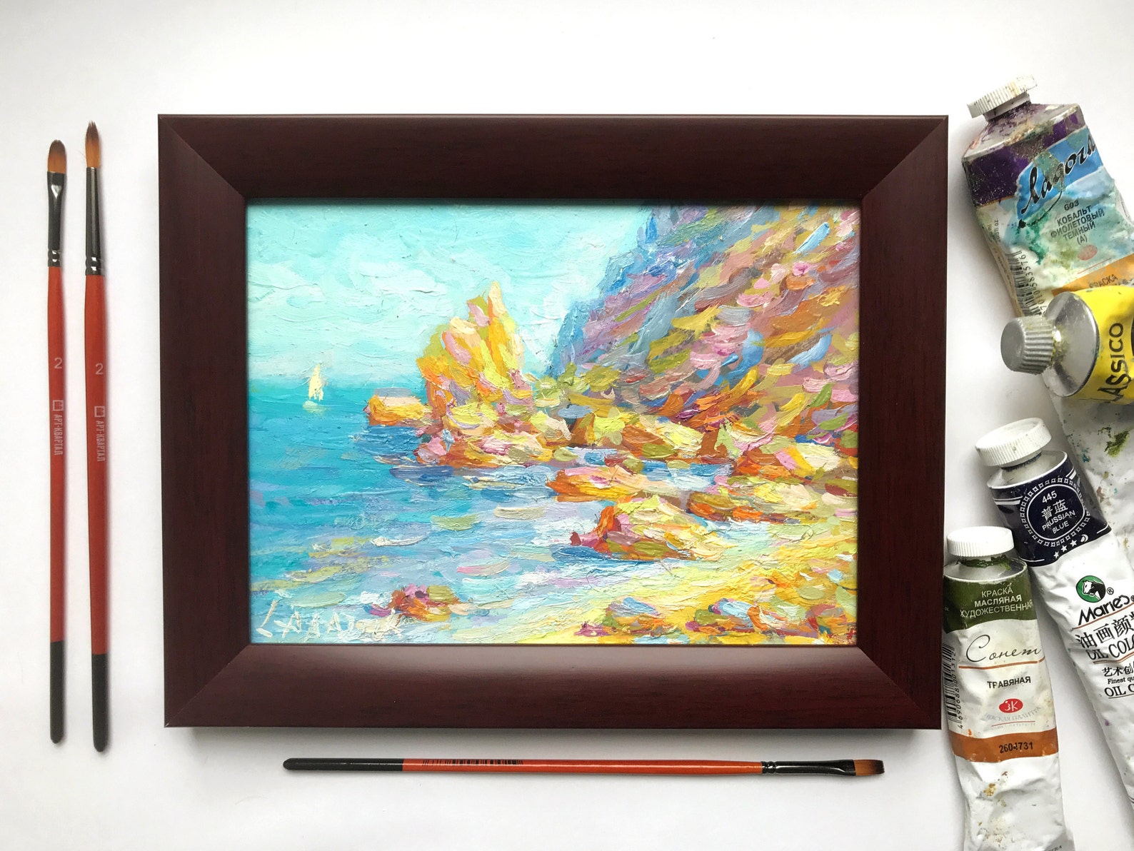 Original ocean seascape oil painting landscape framed Beach Etsy