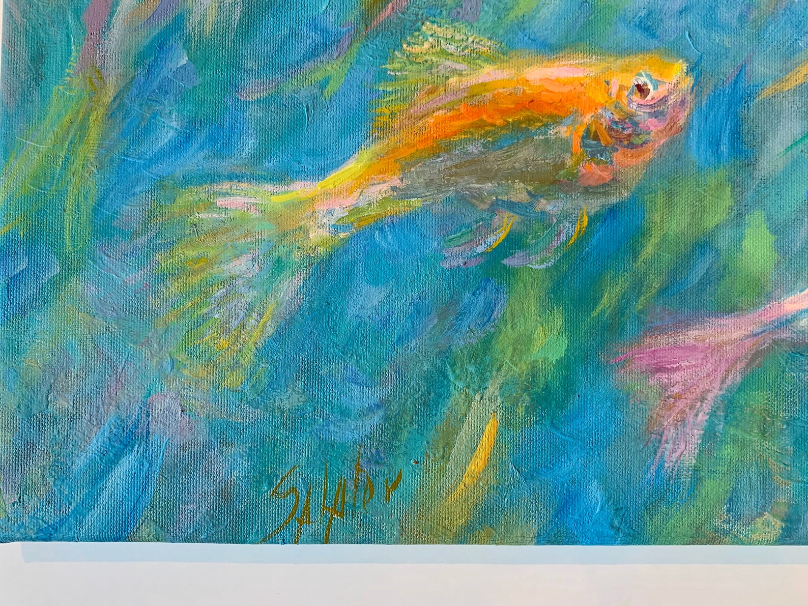 Large koi fish wall art painting impressionist canvas oil Etsy
