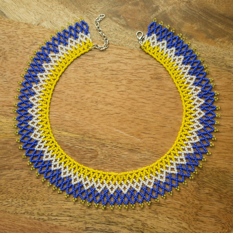 YellowWhitePurple Beaded Collar Necklace