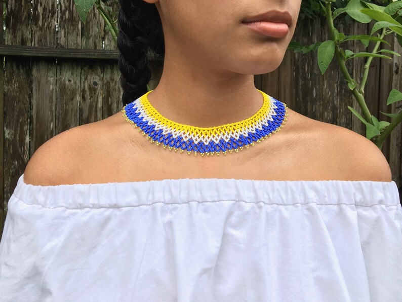 YellowWhitePurple Beaded Collar Necklace