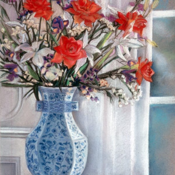Japanese Bouquet Lilies Vase by Carol L. Mayer