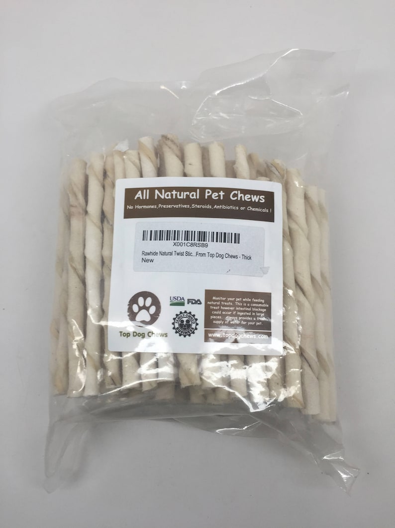 Rawhide Natural Twist Sticks pack of 100 From Top Dog Chews Etsy