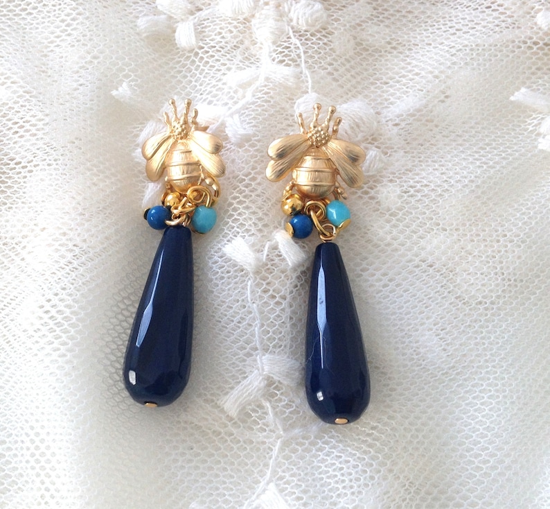 Bee earrings and Blue jade.