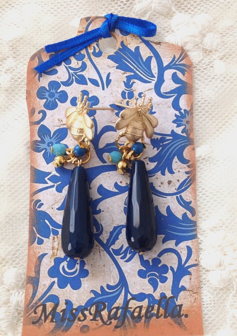 Bee earrings and Blue jade.