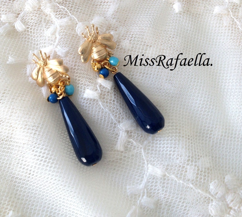 Bee earrings and Blue jade.