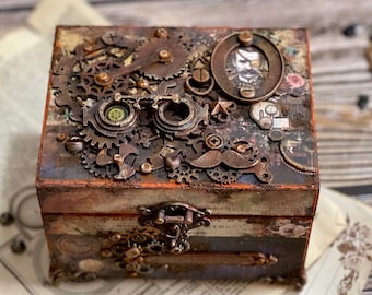 personalised  steampunk Box, Mixed media gift,  Customizable wooden box, steampunk decor, gift for her, steampunk gift, jewelry box for him