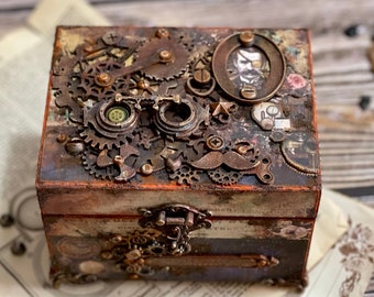 Caja steampunk personalizada, regalo de técnica mixta, caja de madera personalizable, decoración steampunk, regalo para ella, regalo steampunk, joyero para él