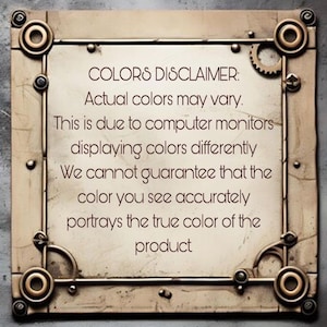 Puede incluir: Un letrero cuadrado con un marco met&aacute;lico de estilo industrial que presenta engranajes y pernos en las esquinas. El centro contiene el texto: COLORS DISCLAIMER: Actual colors may vary. This is due to computer monitors displaying colors differently.