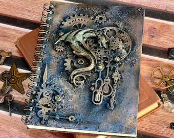 Steampunk project planner, Dragon personalized planner, Custom Undated planner, steampunk gift , Custom journal notebook, Routine Planner