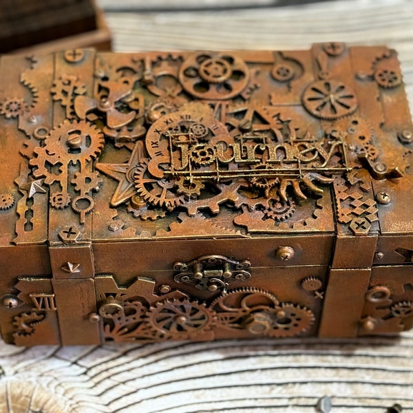 Personalized Steampunk box, Mixed media rusty box, Customized hand painted Box, steampunk decor, Men gift ideas