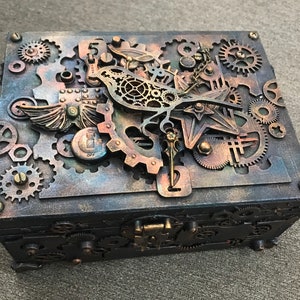Boîte steampunk en bois vintage Style Steampunk oiseau rangement bijoux montres rangement vintage boîte souvenir marié coffret cadeau technique mixte fait main