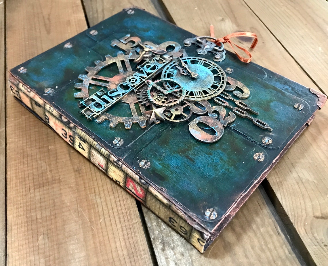 Vintage Notebook, Grunge Clock Verdgris, Personalized Notebook, Custom ...